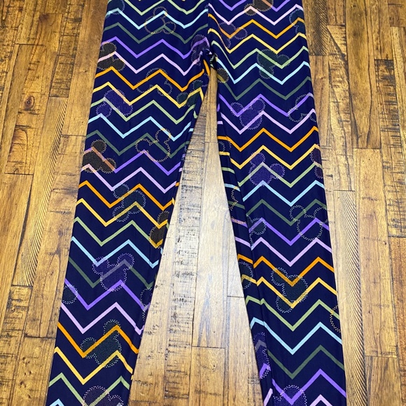 LuLaRoe Disney Mickey Mouse Purple Stripes Leggings - Picture 2 of 10